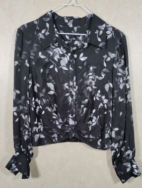 H172 DREW Black Floral L/S Nick Blouse M